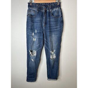 Risen Los Angeles Womens Jeans Elastic Waist 80s Y2K Distressed Denim Blue Sz 27